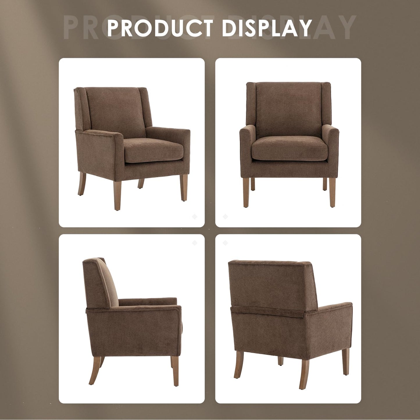 COLAMY Modern Wingback Living Room Chair Set of 2, Upholstered Fabric Accent Armchair, Single Sofa Chair with Lounge Seat and Wood Legs for Bedroom/Office/Reading Spaces, Brown
