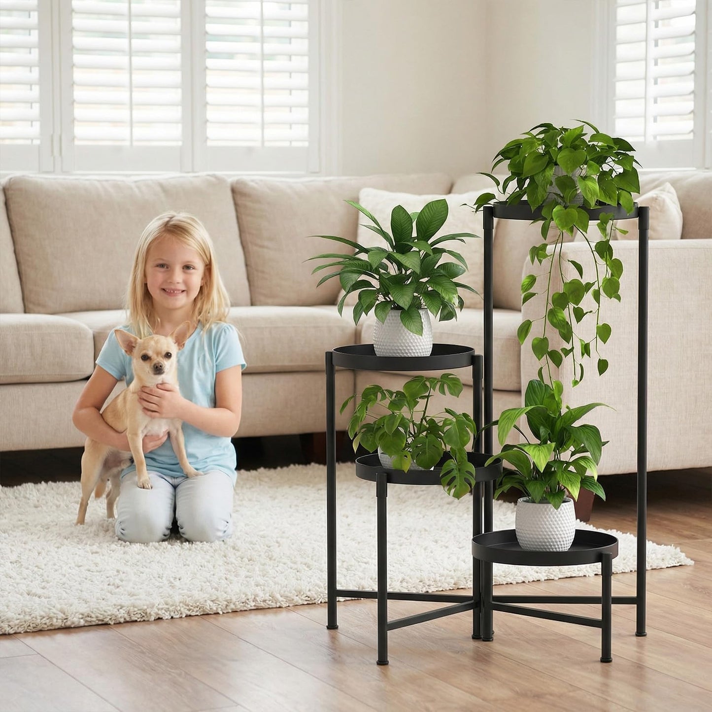 aboxoo 4 Tier Metal Plant Stand Modern NEW, Indoor Outdoor Multi-Tiered Plant Stand Display Tray, Flower Pot Stand for Indoor Home Outdoor Patio Balcony Yard