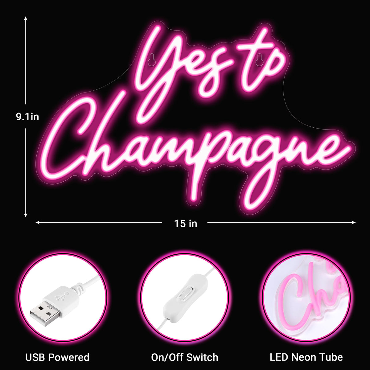 Kavaas Yes to Champagne Neon Sign 15" x 9.1", Neon Bar Signs for Home Bar Decor, Man Cave Pub Party - Best Gifts for Champagne Lover, Birthday, Christmas