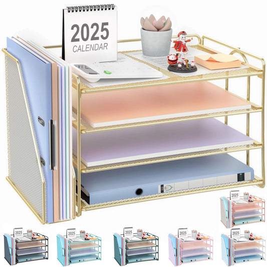 gianotter 4-Tier Paper Organizer With Magazine Holder, Desk Organizers and Accessories, Desk Accessories & Workspace Organizers, File Organizer for Office Supplies Storag (Gold, 4-Tier)