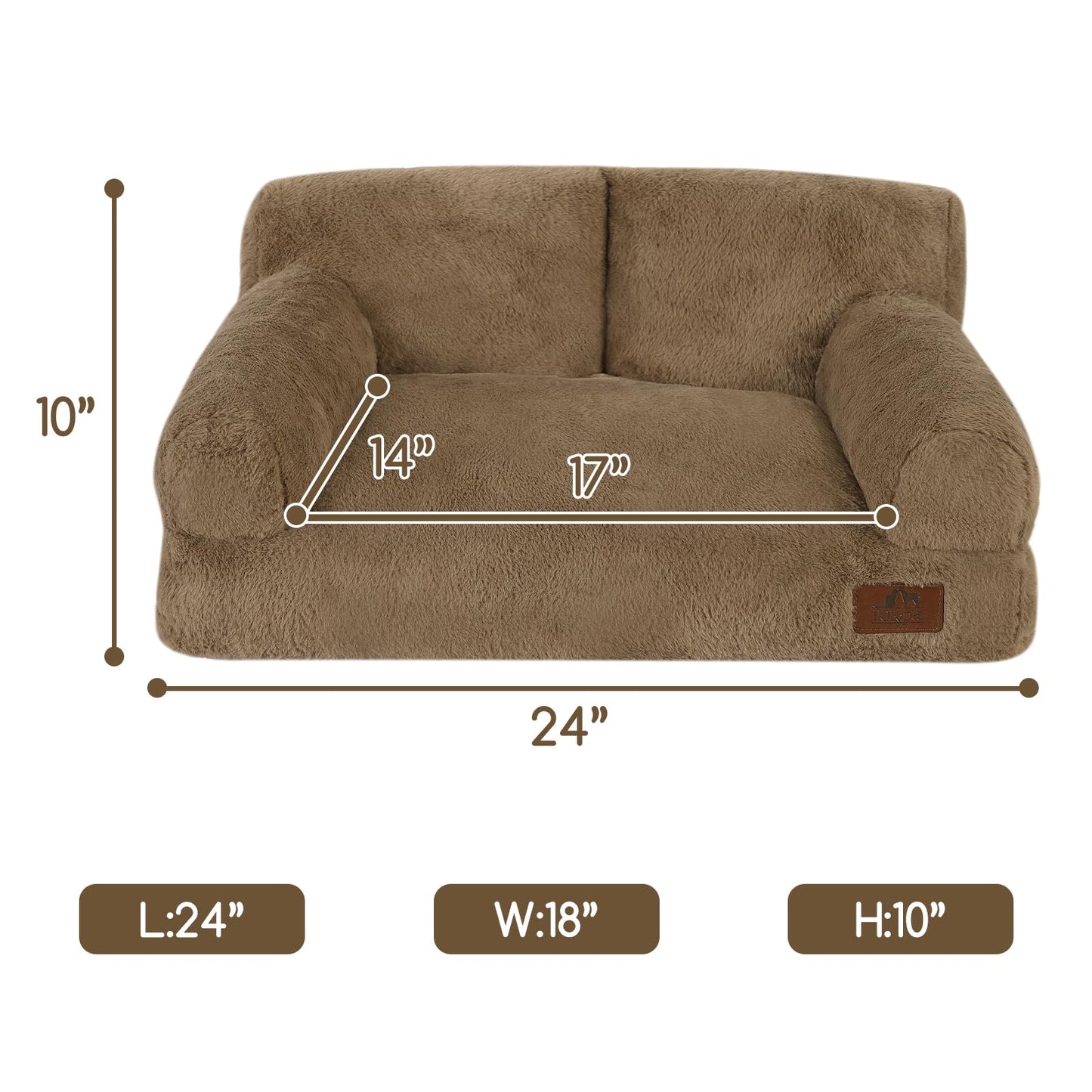 Hollypet Fluffy Dog Cat Bed Pet Couch Beds Plush Soft Warming Washable Puppy Bed for Small Medium Dogs and Large Cats, Dark Brown, 24" L x 18" W x 10" Th