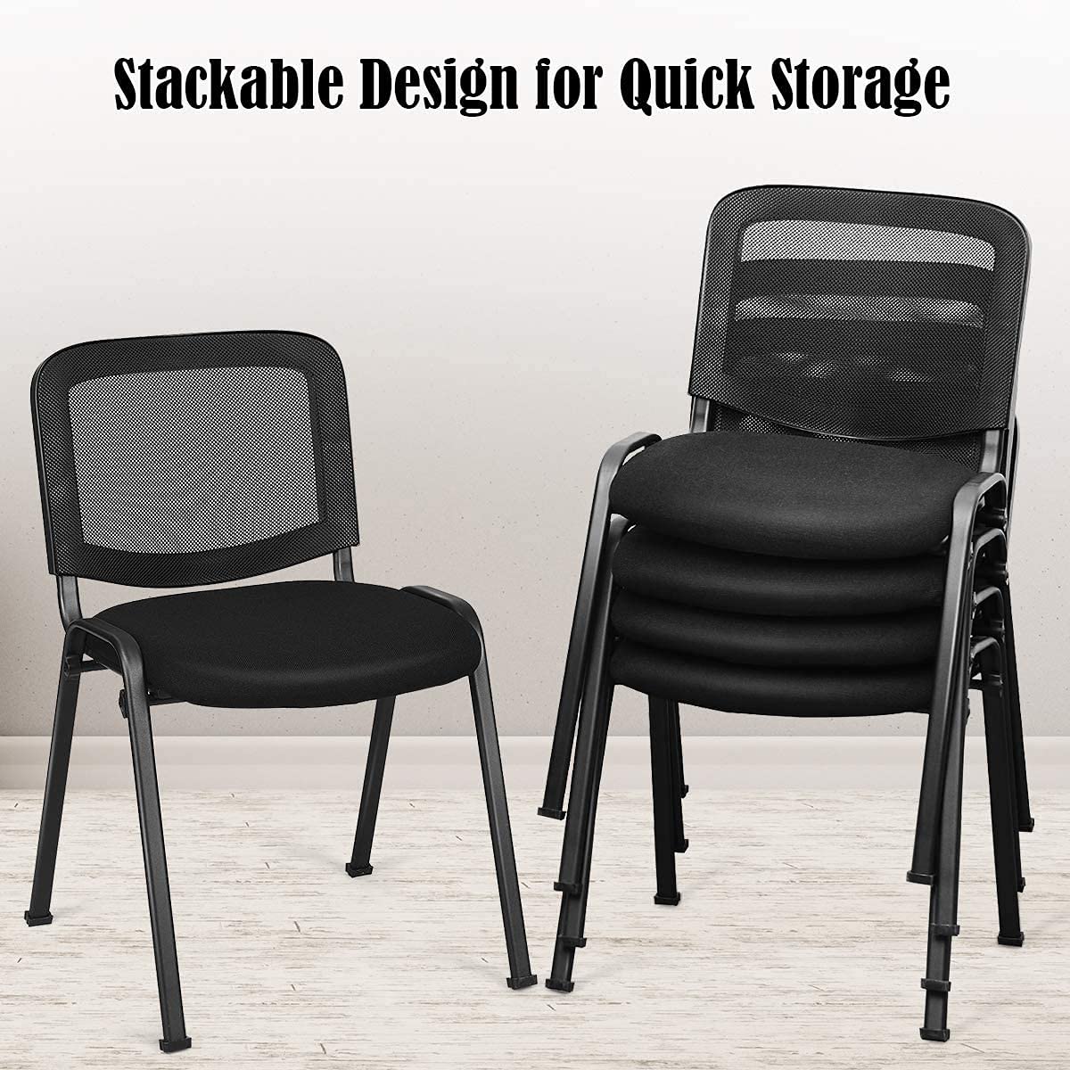 Hysache 5 Pcs Waiting Room Chairs, Modern Conference Chairs Set of 5, Reception Chair with Ergonomic Lumbar Support & Comfort Seat Sponge Cushion for Guest Office Waiting Room, Black