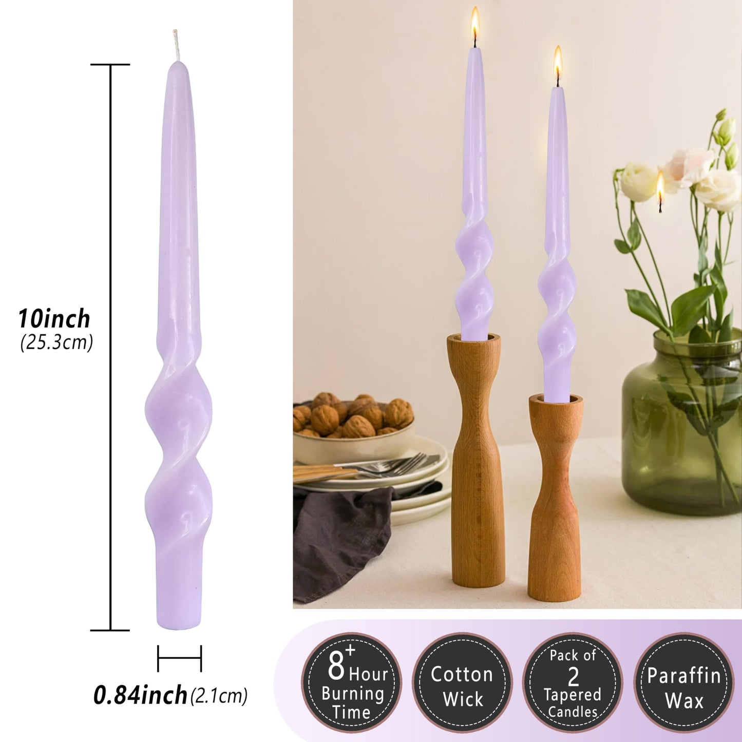 Purple Taper Candles 10inches Spiral Taper Candles Purple Long Twisted Candlesticks Smokeless Unscented Candle Stick Dinner Tall Candle for Christmas advent Home Décor Weddings Festive Seasons Holiday