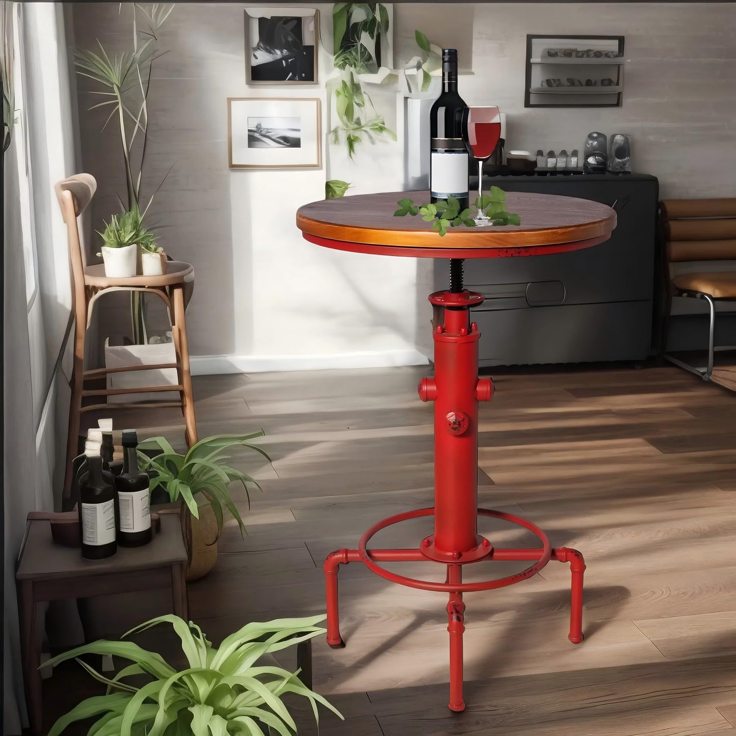 Topower Industrial Bar Table 32.3-38.2" Adjustable Pub Table Kitchen Dining Coffee Bistro Table (Red)