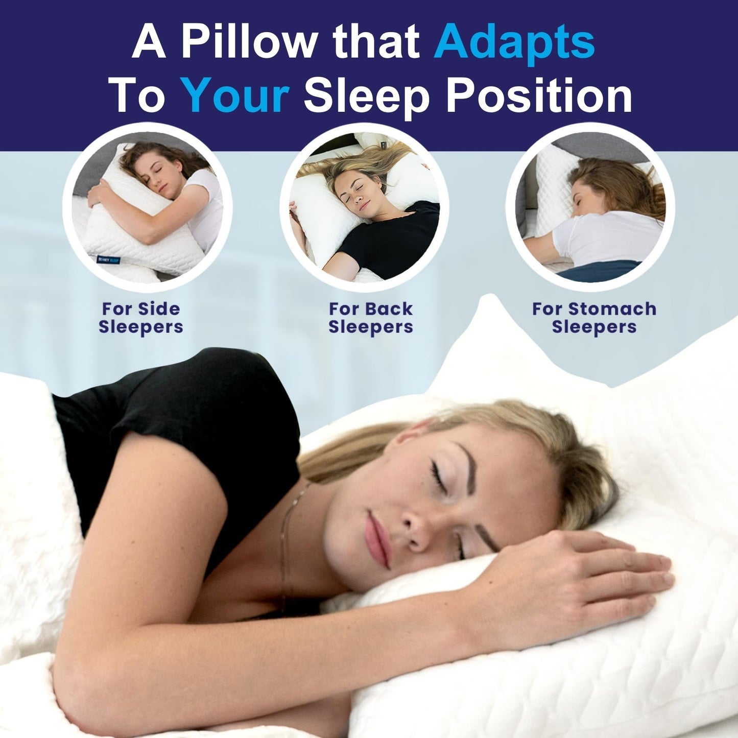 Sidney Sleep Adjustable Curved Pillows for Neck and Shoulder Support with Extra Shredded Fill - Cervical Contour Pillow for Side and Back Sleepers - Queen Size 19" x 29" - CertiPUR-US Certified (Blue)