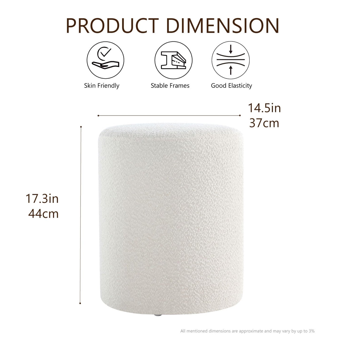 Get Set Style Modern Round Ottoman with Soft Padded Seat, Multifunctional Vanity Stool for Makeup, Upholstered Footrest Stool Ottoman Foot Stool for Living Room, Bedroom
