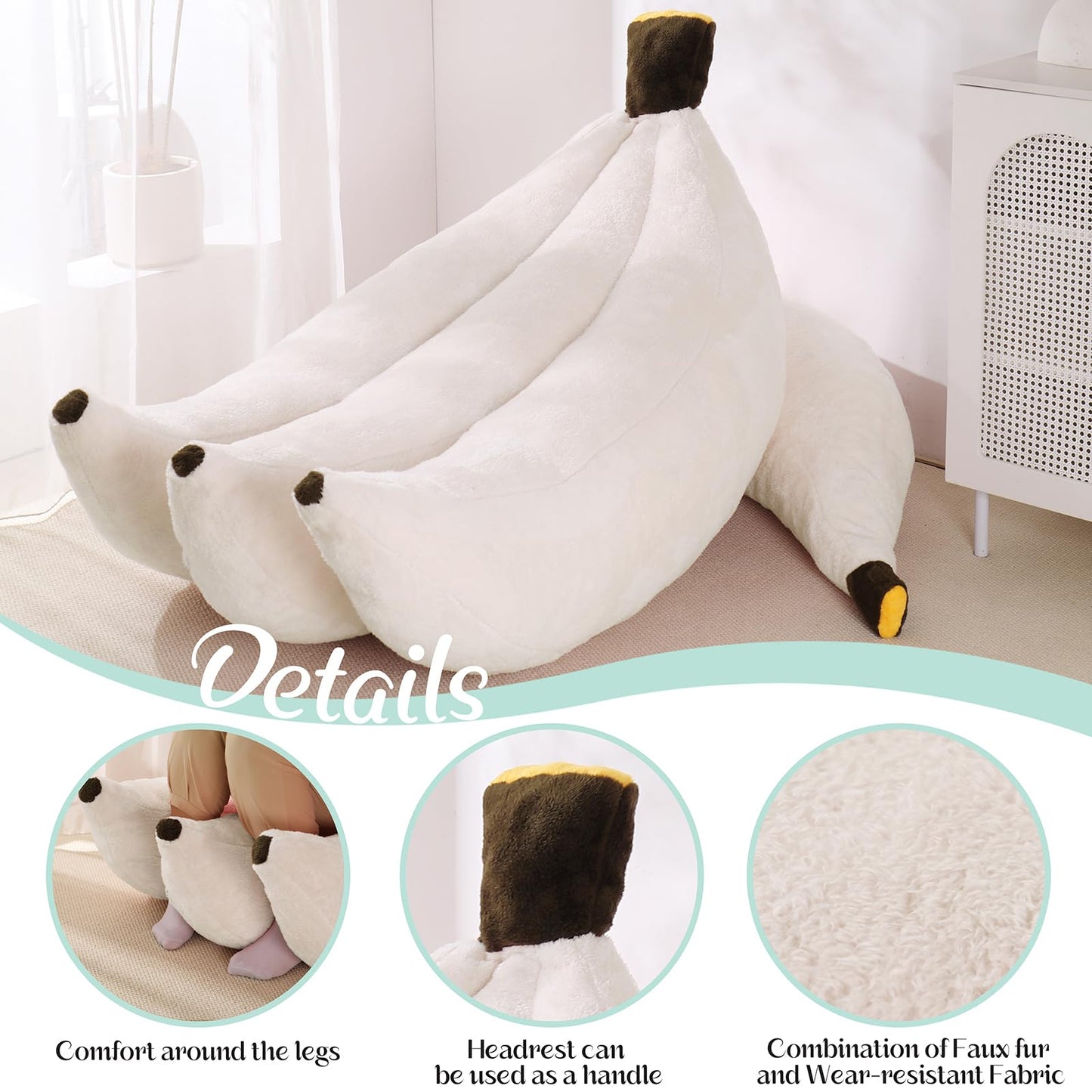 IEVENW Banana Bean Bag Chair with Ottoman, Floor Sofa Bed with Footrest, Comfy Convertible Lounger for Adults, Plush Couch for Bedroom, Living Room or Dorm, L-Cream