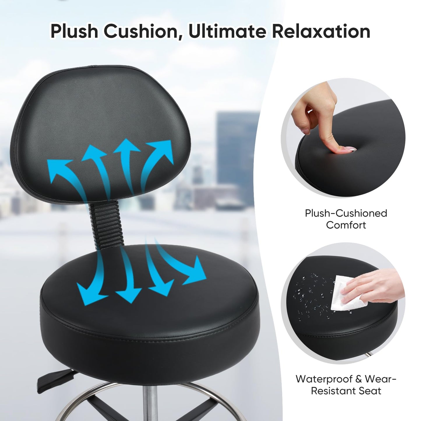 Adjustable Rolling Stool with Wheels & Adjustable Foot Ring, Office Drafting Chairs,Rolling Adjustable Stool,Heavy Duty Rolling Chair for Office Home Work Spa Studio Lab Counter Salon Bar Kitchen Shop