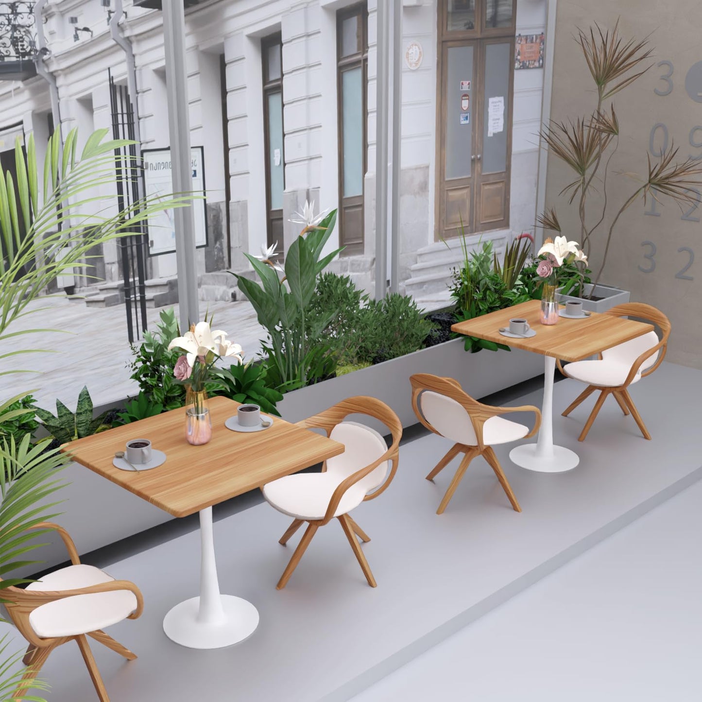 23.6" Square Small Dining Table for 2, Tulip Bistro Table with White Metal Pedestal Base, Modern Mid-Century Compact Kitchen Dining Piece for Home, Café, Restaurant, or Office