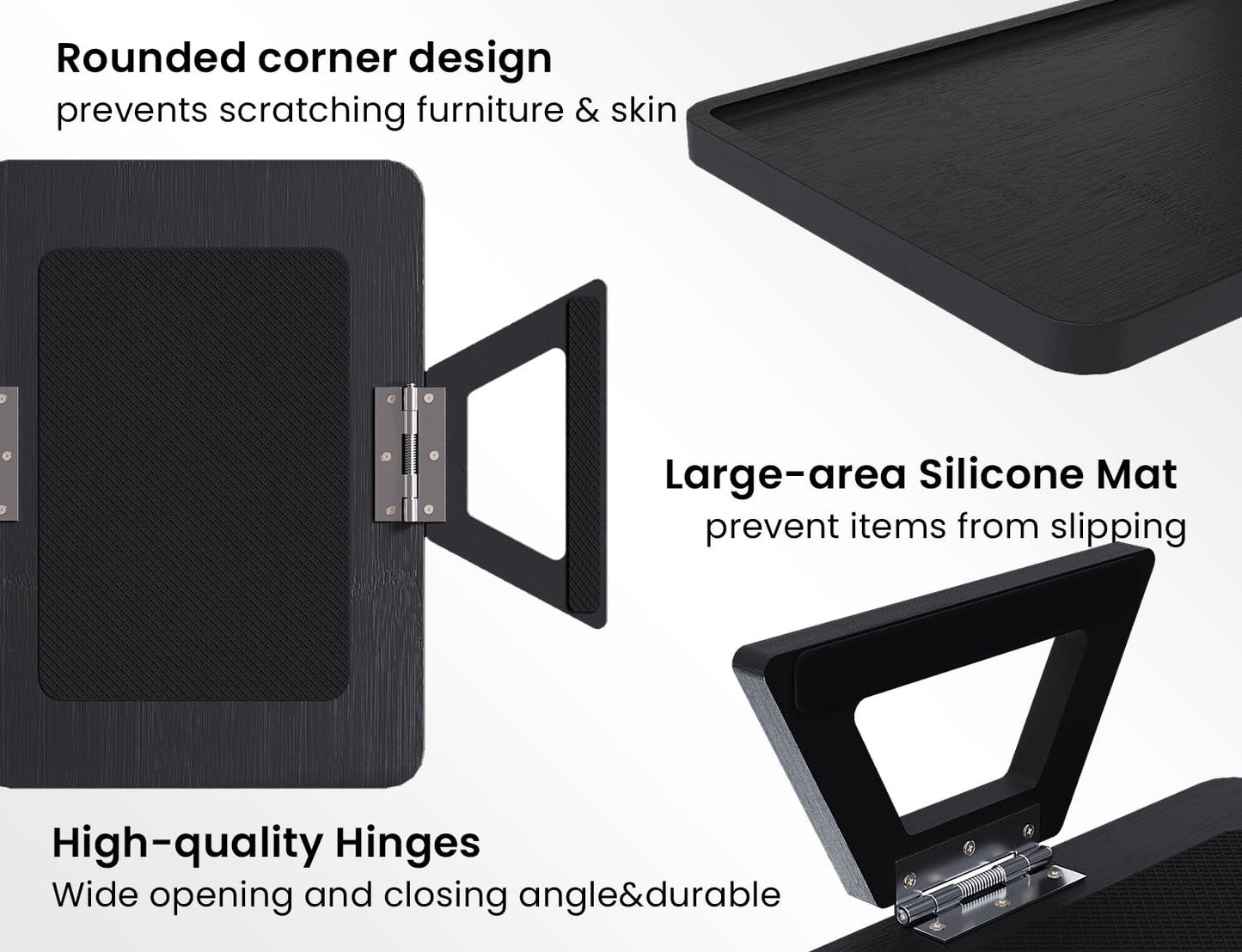 Danfoxer 2 Pack Couch Arm Tray,Bamboo Folding Sofa Tray,Sofa Armrest Trays Clip-On Couch Desk for Drinks,Snacks,Phone,Remote Control（Black）