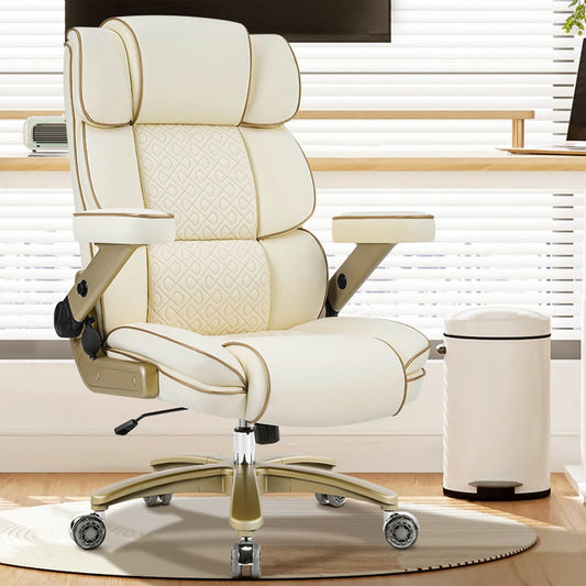 Furnistyle Big and Tall Office Chair 500lbs,5D Armrests Heavy Duty Executive Leather Chair with Comfortable Seat, Adjustable Lumbar, High Back, Large Computer Desk Chair for Home Office, Beige