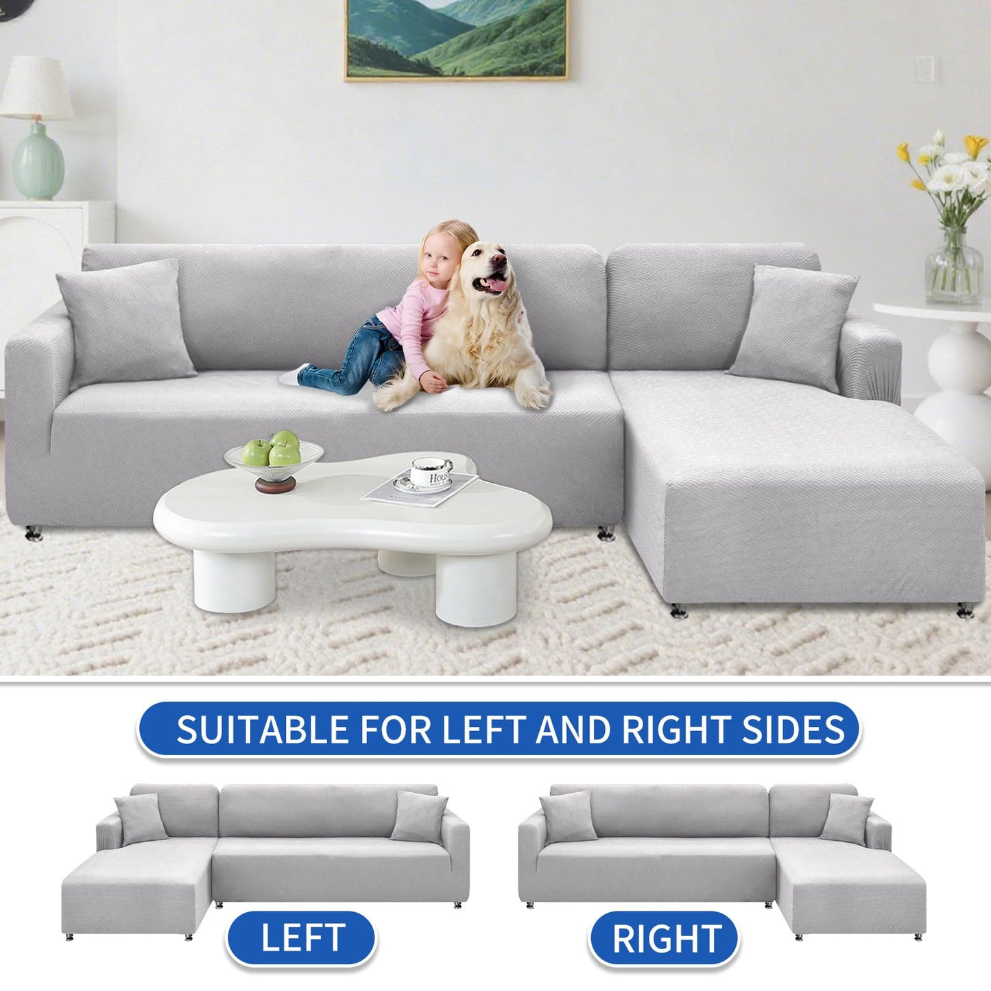 XINEAGE Sectional Couch Cover High Stretch L Shaped Sofa Cover 2 Pieces Non Slip Slipcover with Chaise Furniture Protector with 2 Pillowcases for Pets & Dogs (3 Seat Sofa + 3 Seat Chaise, Silver Gray)