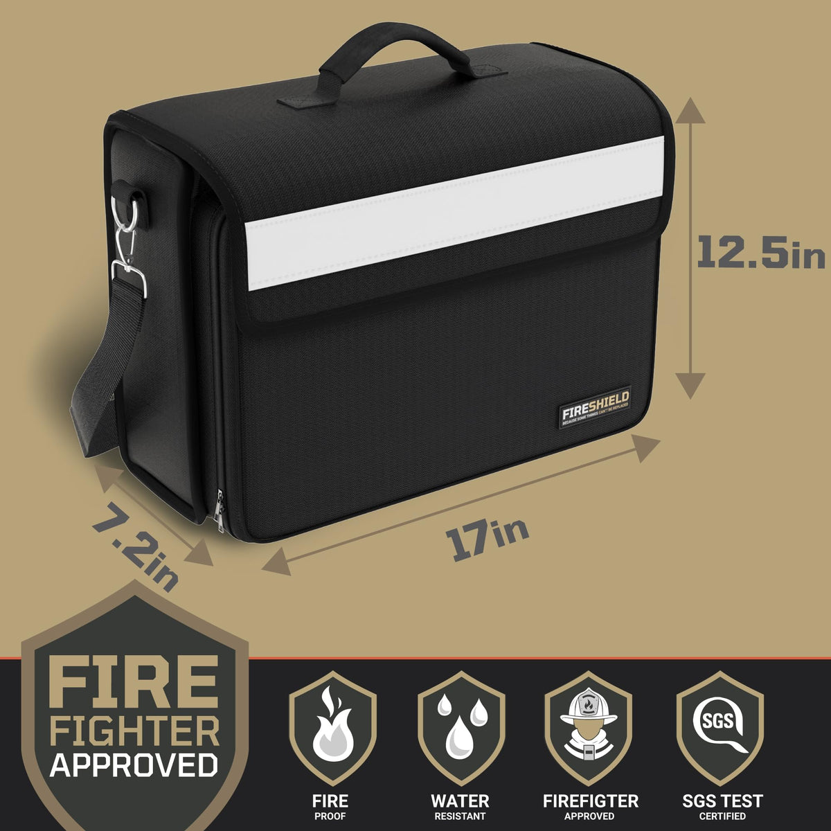FIRESHIELD PRO 5200°F Fireproof Document Bag – Portable Water Resistant Briefcase /w Shoulder Strap, Tablet & Card Organizer – Multi-Pocket Storage for Travel, Home or Office – 17" x 12.5" x 7.2"