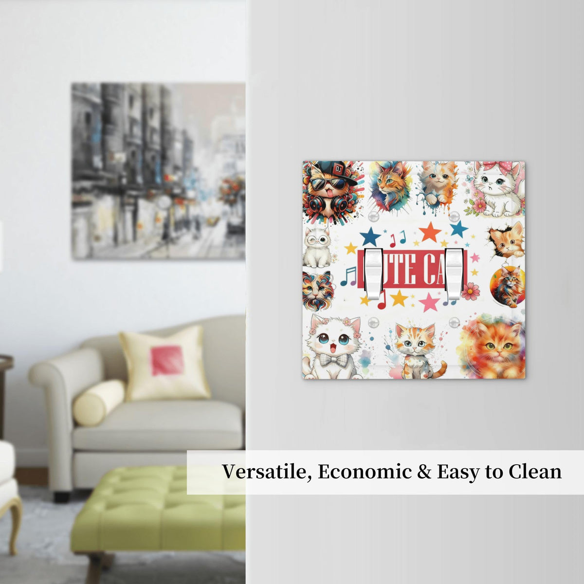 Decorative Art Light Switch Covers Cat & Melody2 Gang Double Toggle Wall Plate Decorative Switchcover Electrical Switchplate for Home Decor