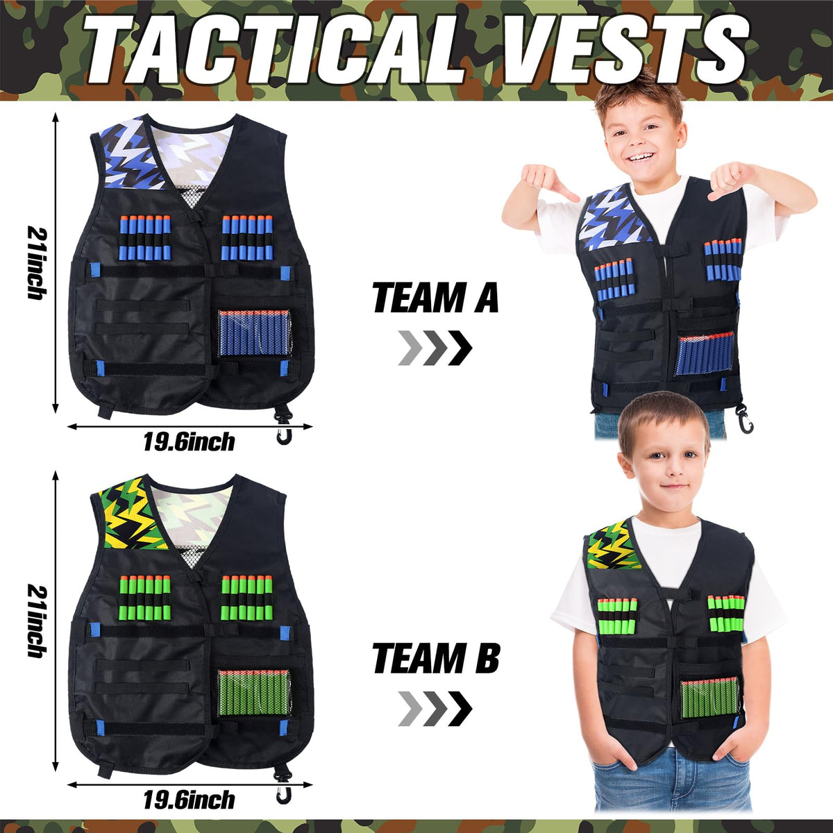 Sosation 8 Sets Kids Tactical Vest Compatible with Nerf Party Favor Accessories, Face Mask Wrist Ammo Holder Toy Gift Supplies Boys (Green and Blue)
