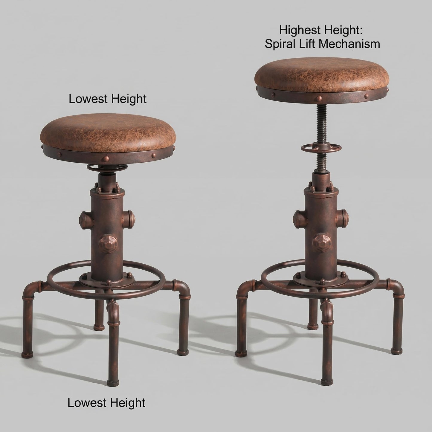 Topower Antique Vintage Industrial Barstool PU Leather Water Pipe Fire Hydrant Design Cafe Coffee Industrial Bar Stool Set of 2 Red Bronze