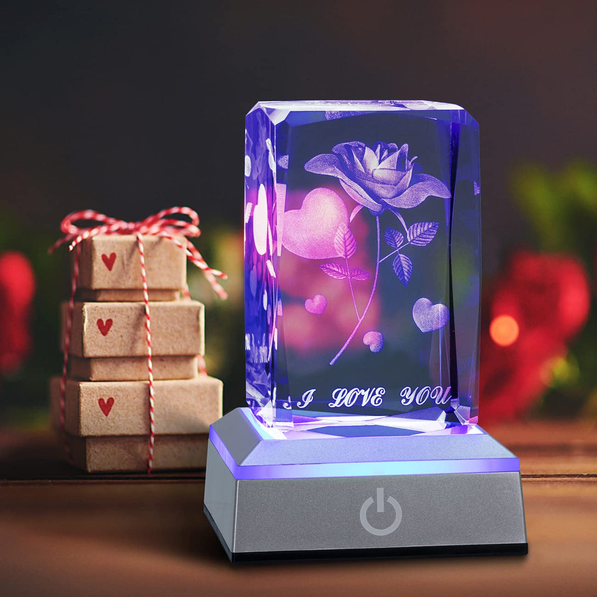 hochance 3D Rose Crystal Nightlight,Perfect Mothers Day Gifts for Wife Her Mom from Daughter Husband Son，Mother's Day Ideas Unique Anniversary Birthday Decolamp Presents