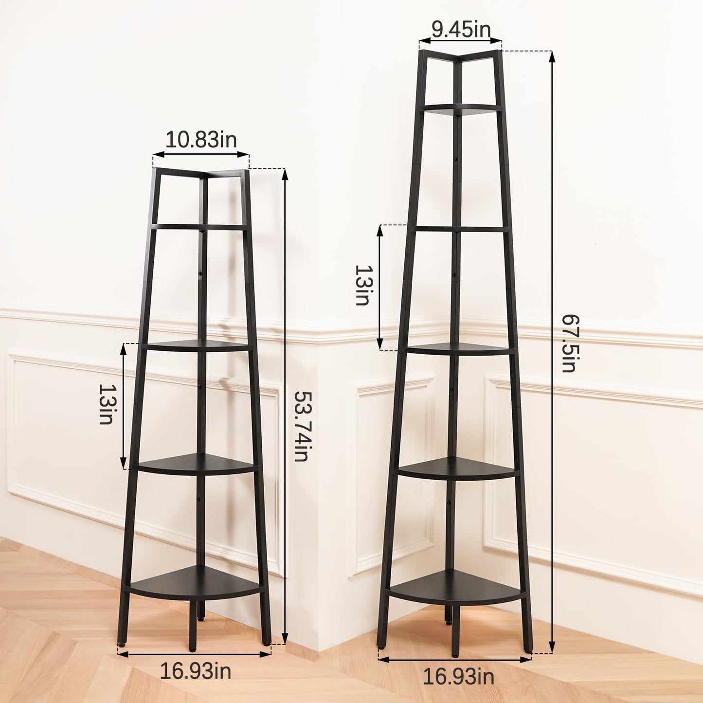 Yoobure Corner Shelf, 5-Tier Corner Bookshelf with Metal Frame & Wood Ladder Shelves - Display Shelf & Tall Bookcase, Plant Stand for Home Decor - Bedroom, Living Room, Office