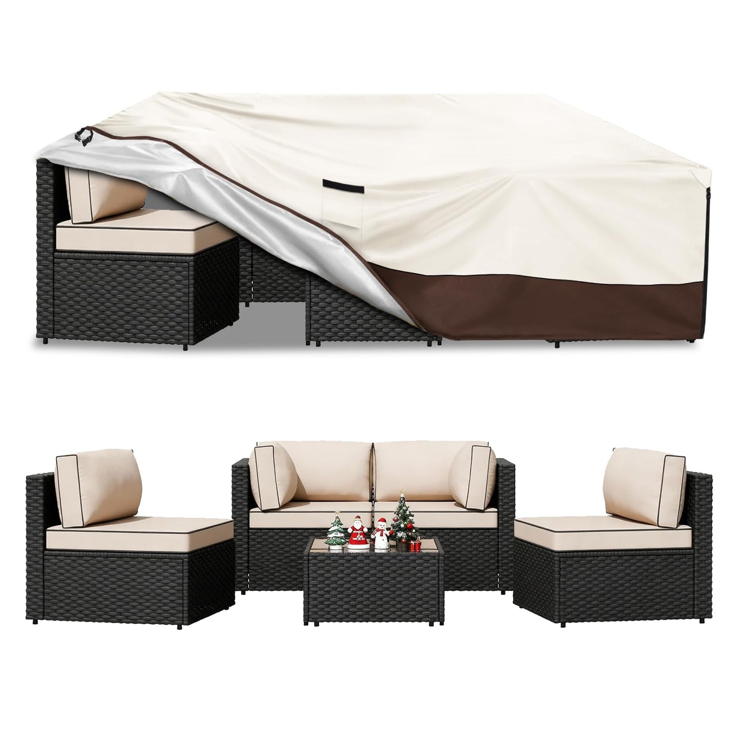 Exokugo Patio Furniture Covers Waterproof,Heavy Duty Outdoor Furniture Covers, Rectangle Patio Table Cover Fits 5-8Piece Sectional Set Outdoor Chair Couch Table Sets(126" L x 63" W x 28" H)