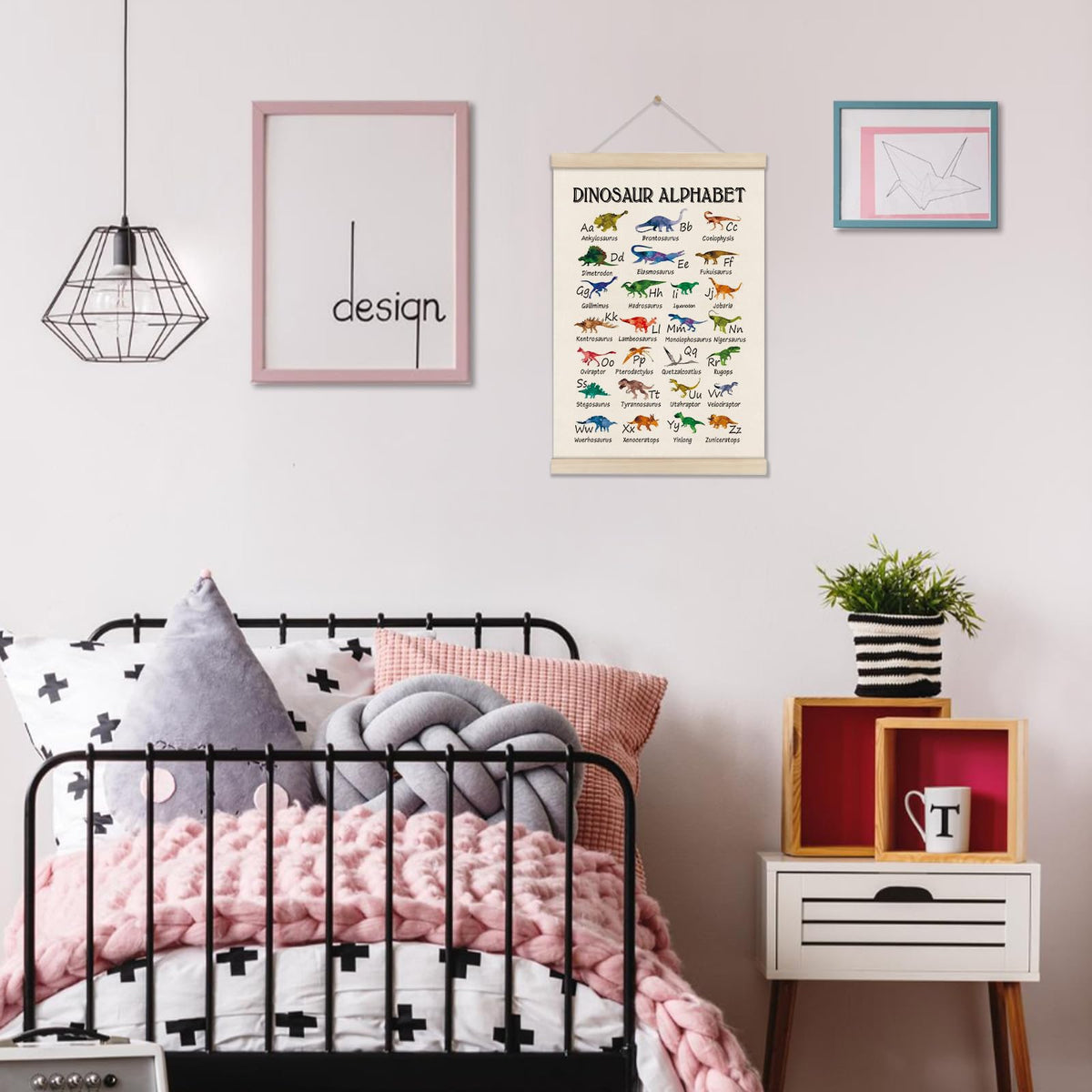 DOI-LANEE Alphabet Dinosaur Poster Hanger Frame 16x12 Inch, Educational Montessori Posters Toddler, ABC Alphabet Nursery Chart for Preschool Classroom Kids Room, Dinosaur Decor