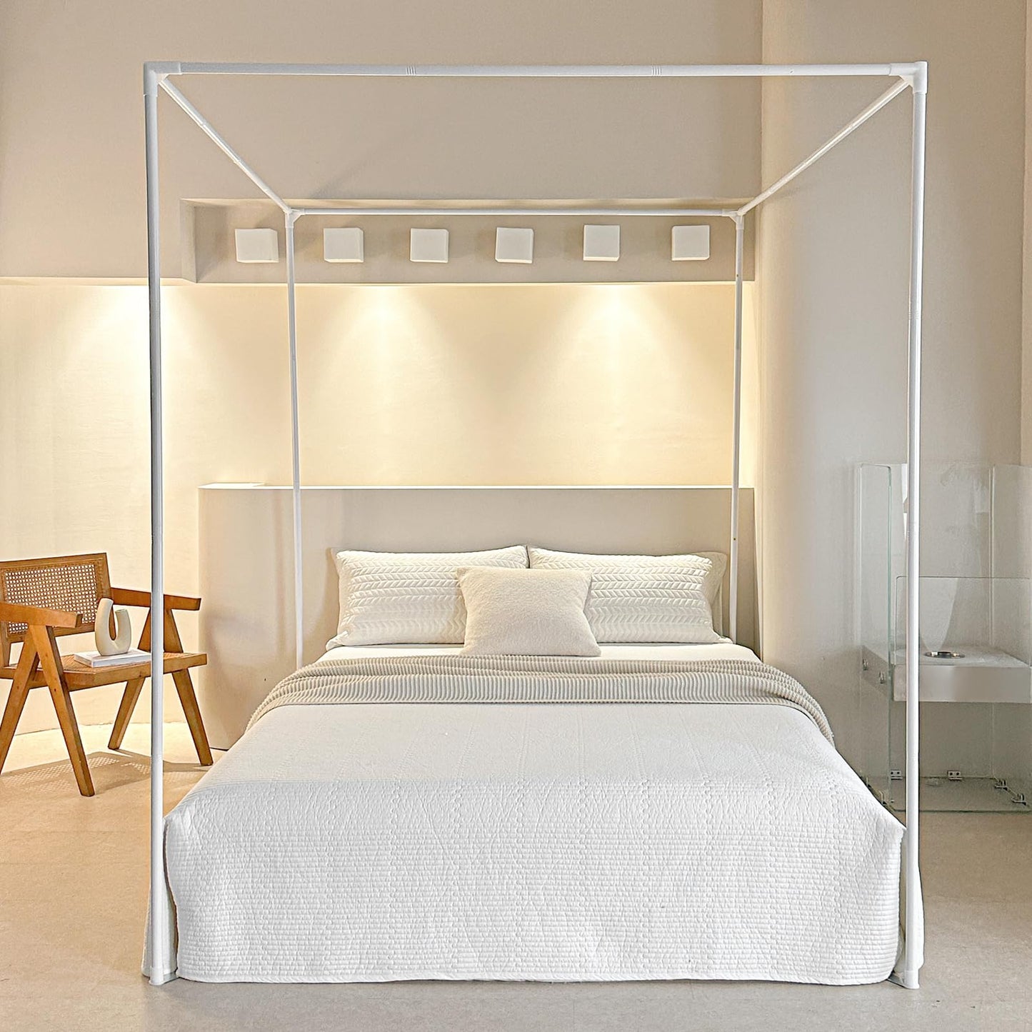 AIKASY Premium Canopy Bed Frame Posts for Twin Size Beds - Sturdy Metal Poles, Four Corner Bed Brackets - Perfect Addition to Metal and Wood Bed Frames for Bedroom Decor Upgrade (White)