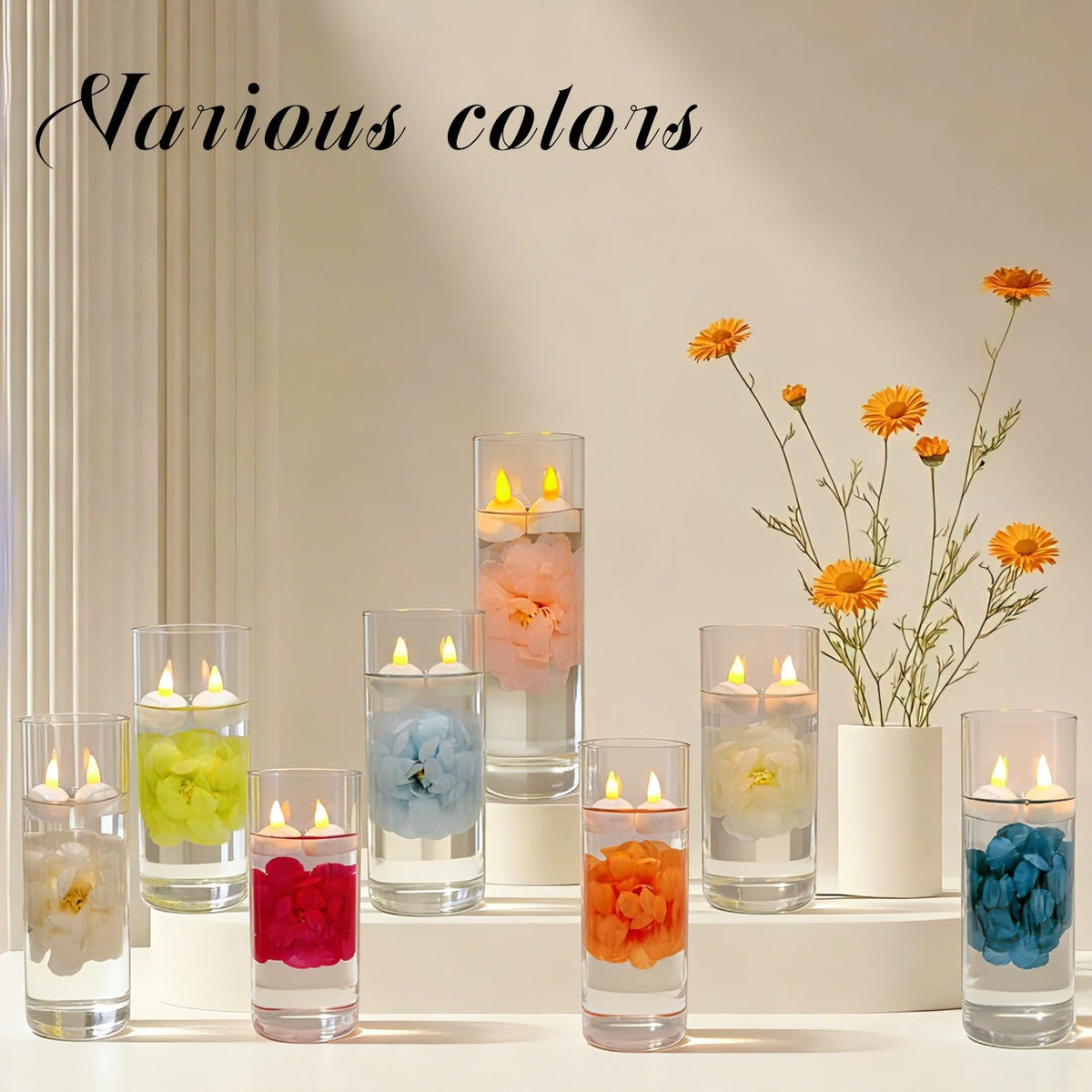 Qazcnd 24 Pack Flameless Floating Candles and Floating Artificial Flower Led Battery Operated Waterproof Floating Candles Tea Lights for Vases Centerpieces at Wedding, Party, Pool Decor Purple