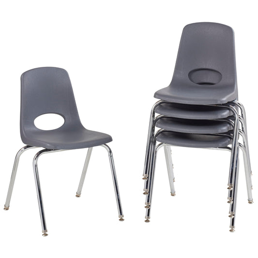 FDP 18" School Stack Chair, Stacking Student Seat with Chromed Steel Legs and Nylon Swivel Glides For In-Home Learning, Classroom or Office - Gray (5-Pack), 10371-GY