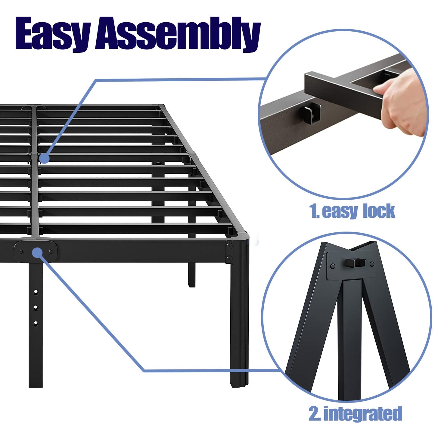 Hunlostten 14in Full Size Bed Frame No Box Spring Needed, Heavy Duty Metal Platform Bed Frame Full with Round Corners, Easy Assembly, Noise Free, Black