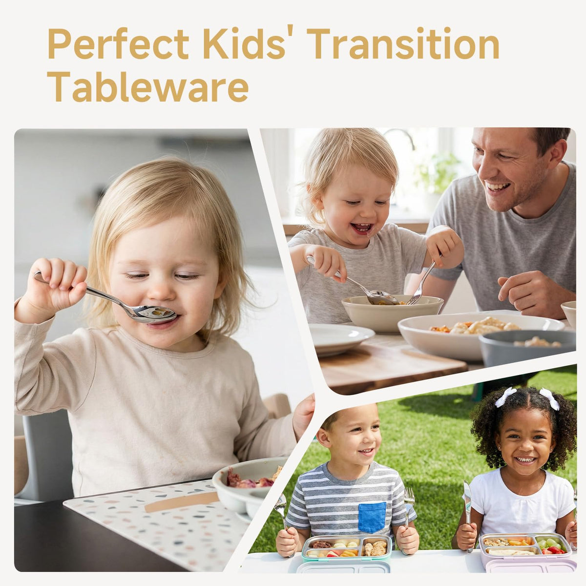 KINGSTONE 6 Pieces Toddler Utensils Set, 18/10 Stainless Steel Kids Silverware, 3 Forks & 3 Spoons, Food-Grade, Cute Car Design, Dishwasher Safe for Children Self-Feeding
