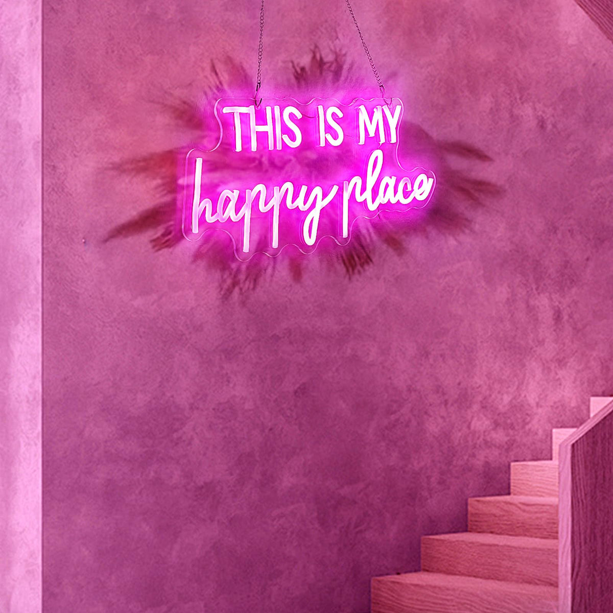 Neon Signs for Wall Decor - This Is My Happy Place Neon Signs for Teen Girls Bedroom Decor, Pink Led Neon Lights for Wall Decor, Nightstand Light, Dimmable Switch USB Power, Adhesive Hook Included
