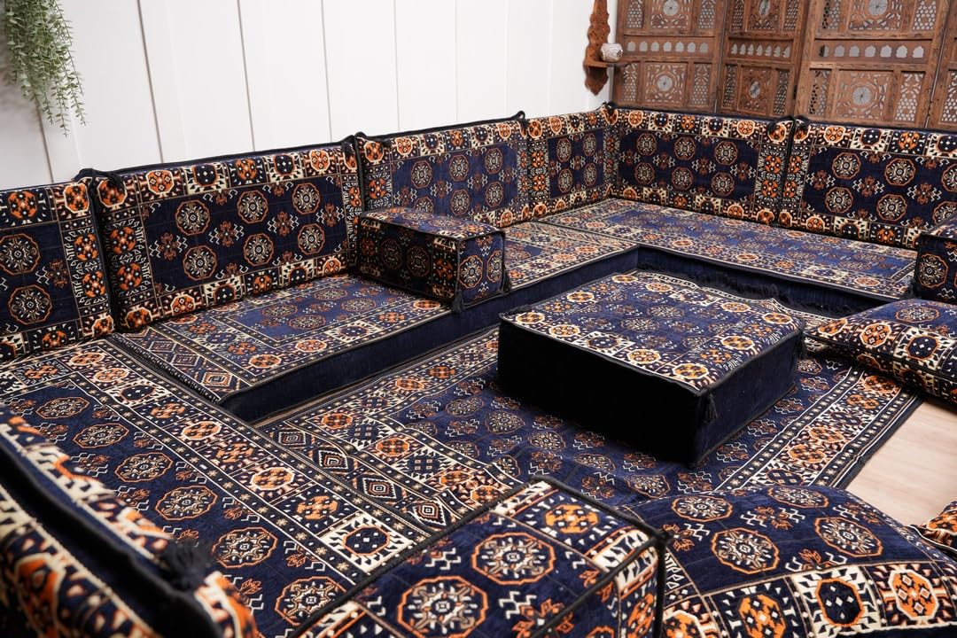 arabicsofa U Shaped Arabic Floor Seating – Handmade Majlis Set– Bohemian Style Sofa