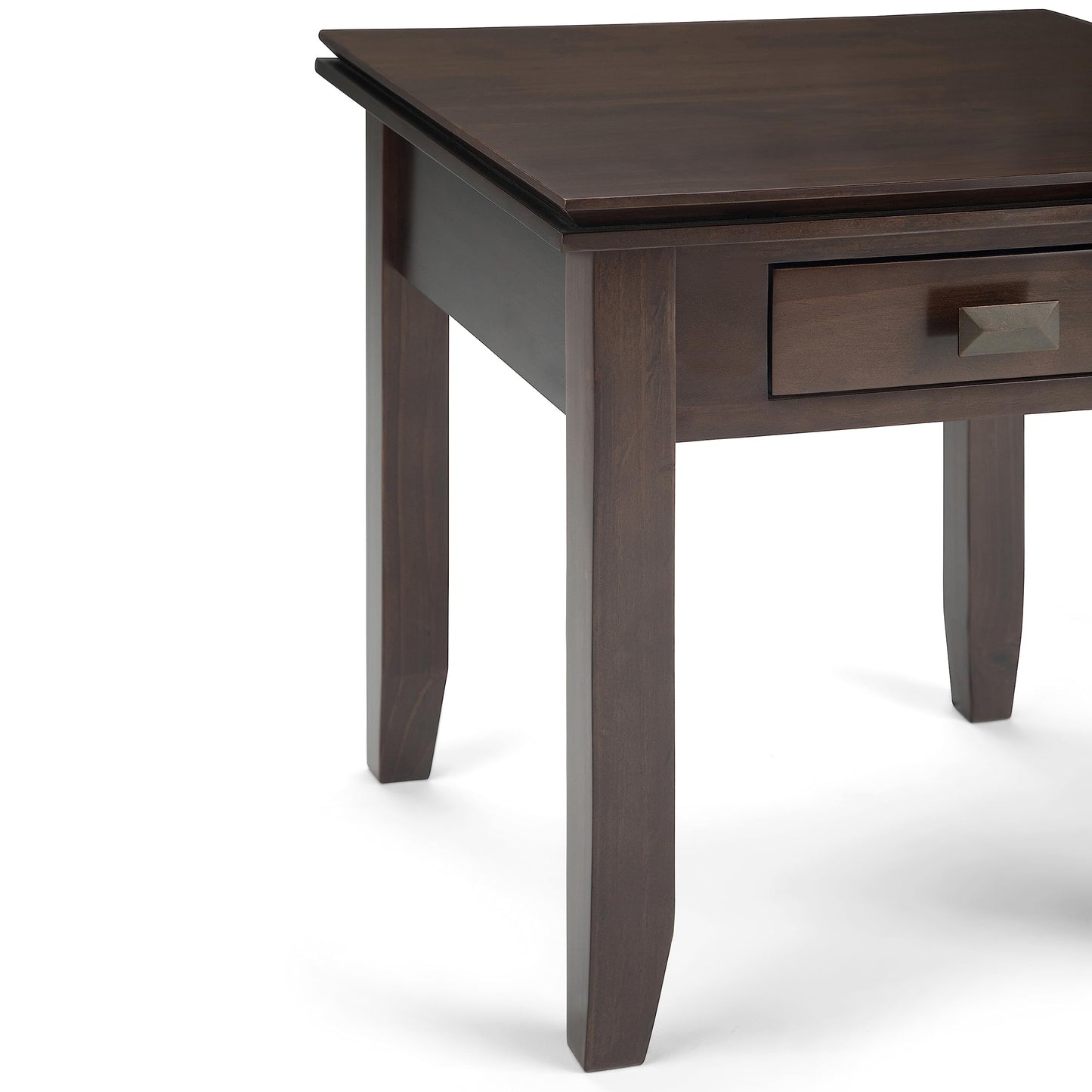 SIMPLIHOME Artisan End Table - 21 inch Wide Solid Wood Square Side Table with Drawer in Tobacco Brown, Transitional Nightstand or Lamp Stand for Living Room, Bedroom, or Entryway with Tapered Legs