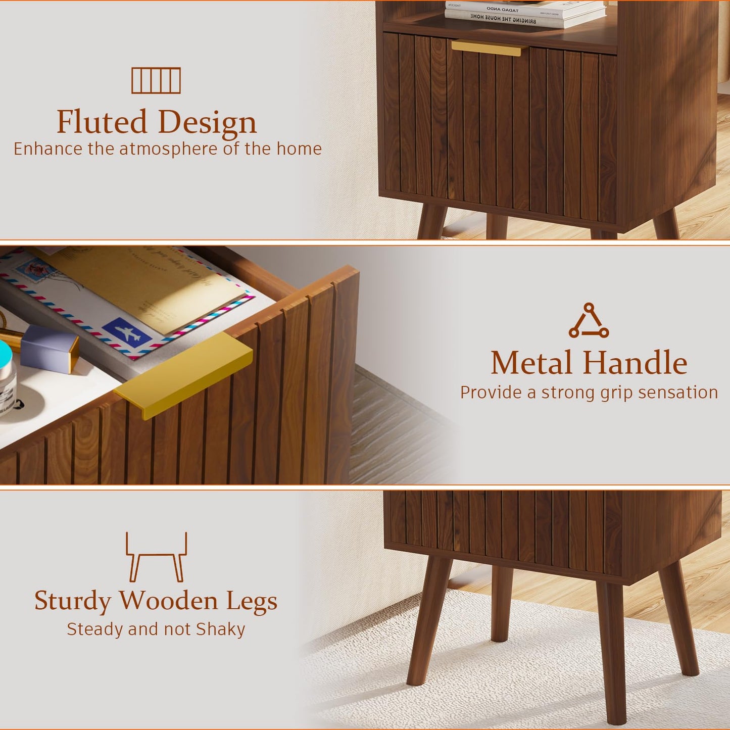 Aenuert Nightstand, 2-Tier Night Stand with Drawer, Wooden Bedside Table for Bedroom Study Room Small Spaces, Rustic Brown