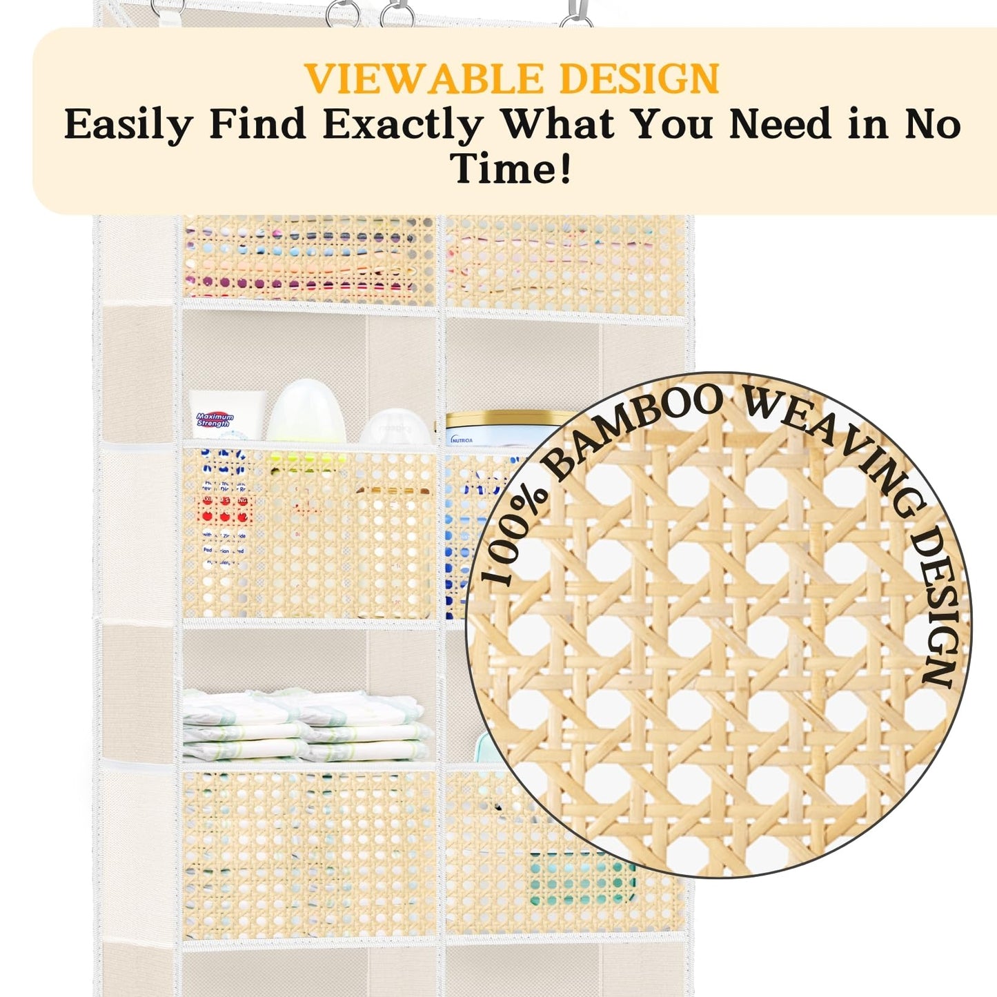 Over The Door Organizer 5 Tiers, Extra Large Behind Door Storage of 10 Compartments, 80 lbs Weight Capacity Hanging Storage Organizer with Clear Window Kids Toys, Shoes,Diapers, Braided Style