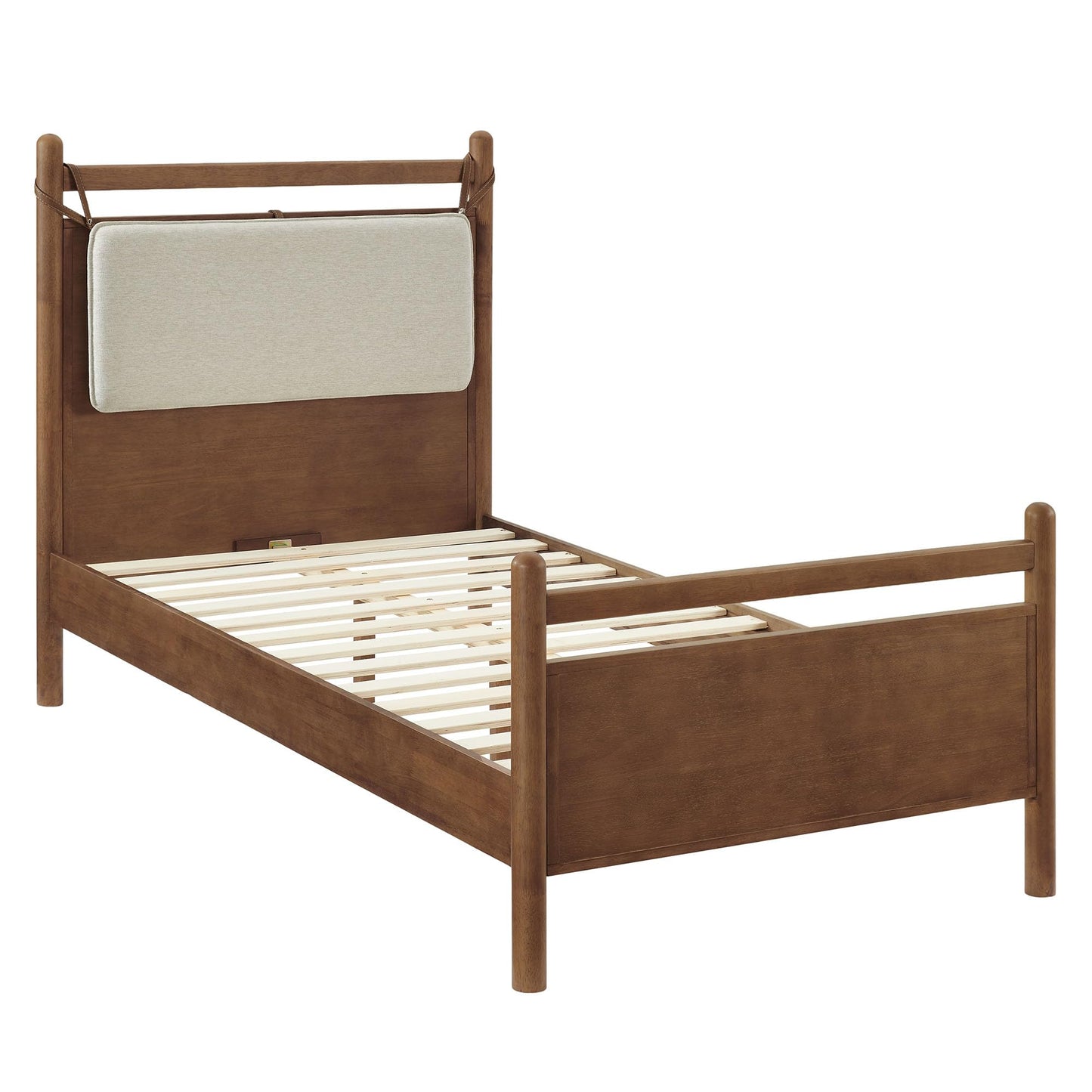 Modway Leni Twin Size Wood Platform Bed Frame in Walnut Heathered Ivory