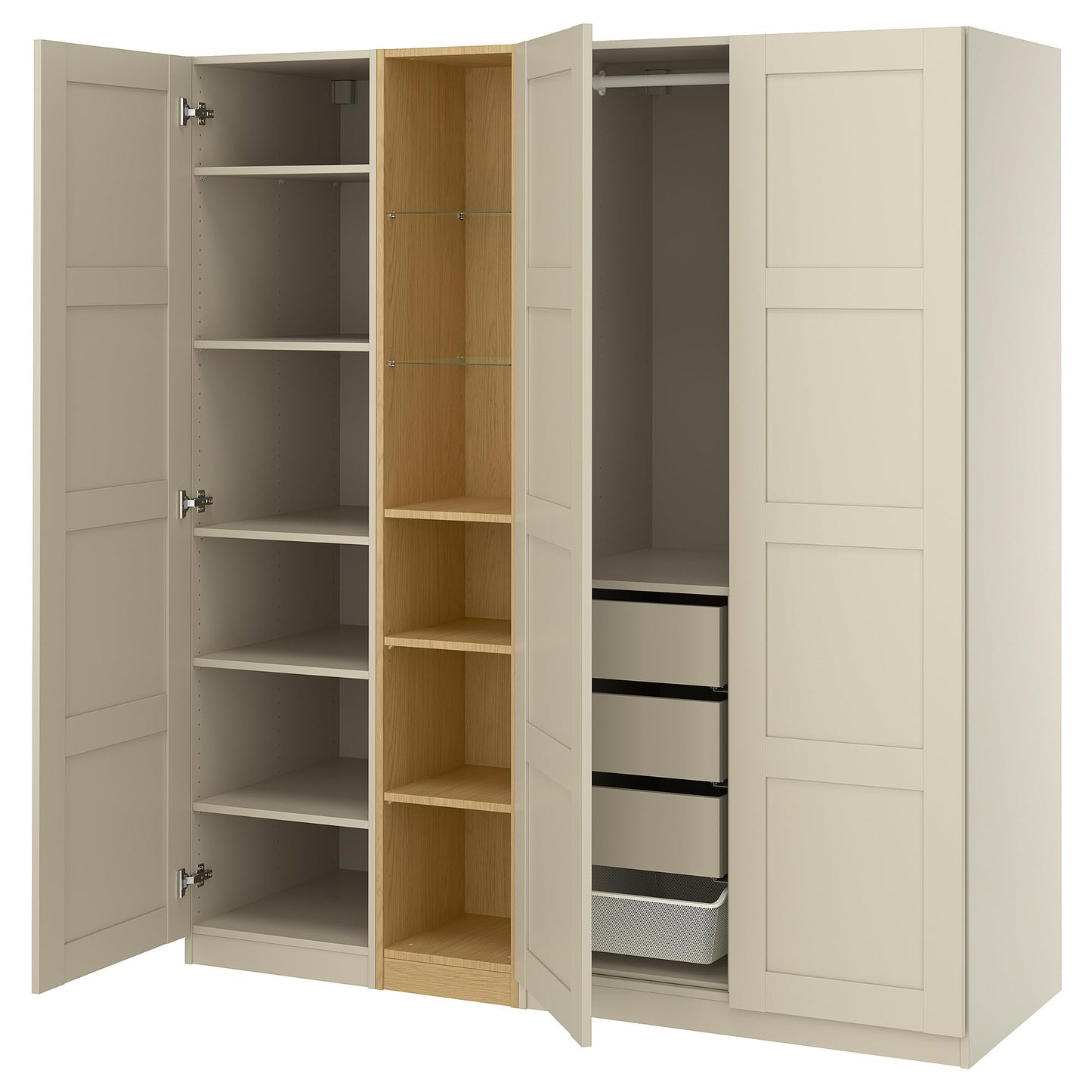 ProTuning PAX/BERGSBO Wardrobe combination, grey-beige grey-beige/oak effect, 185x60x201 cm