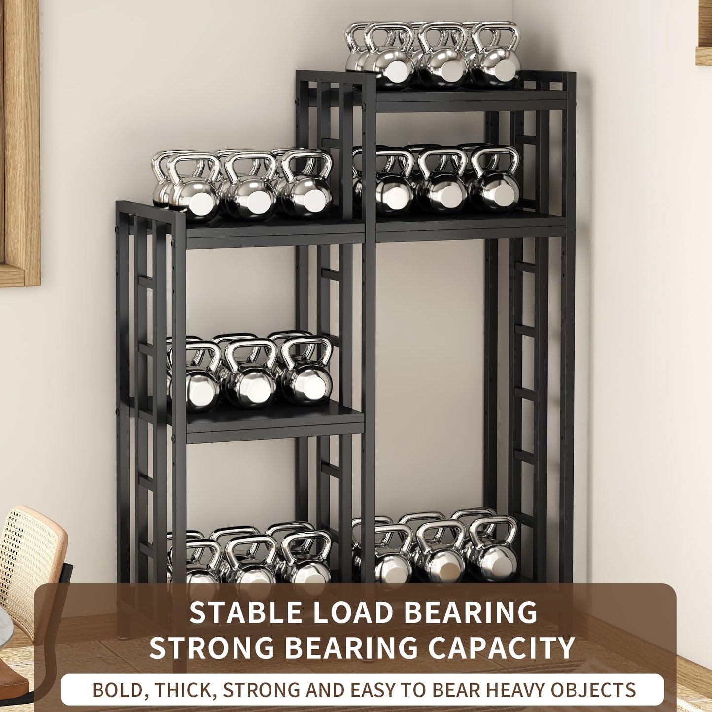 YCHF 6-Tier Kitchen Bakers Rack,Mini Fridge Shelf with Storage, Mini Fridge&Microwave Oven Stand Table,Coffee Bar,Adjustable Kitchen Shelves Freestadning for Home Office (Black Wood Grain)