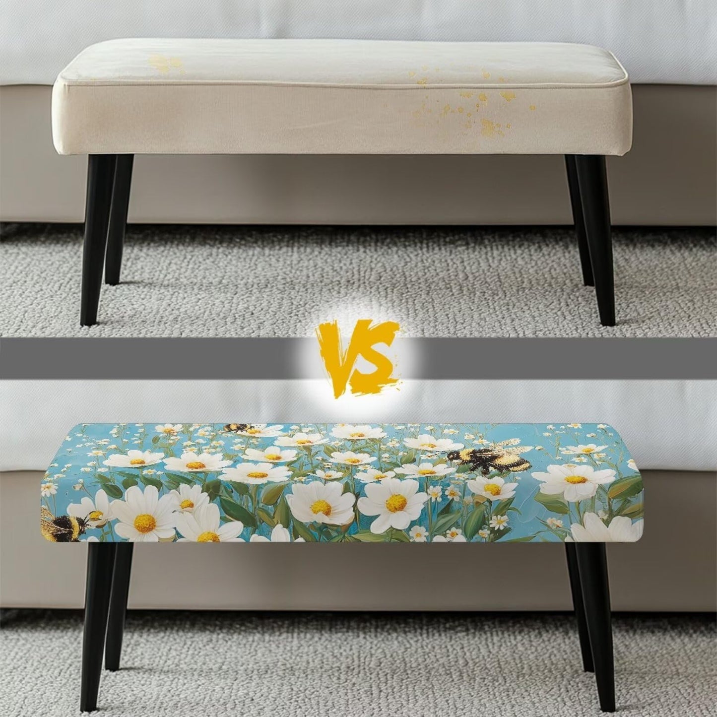 Cugasmaru Dining Bench Covers Soft Daisy Seat Cushion Protector,Washable Stretch Dining Bench Cover for Living Room Kitchen Easy to Clean