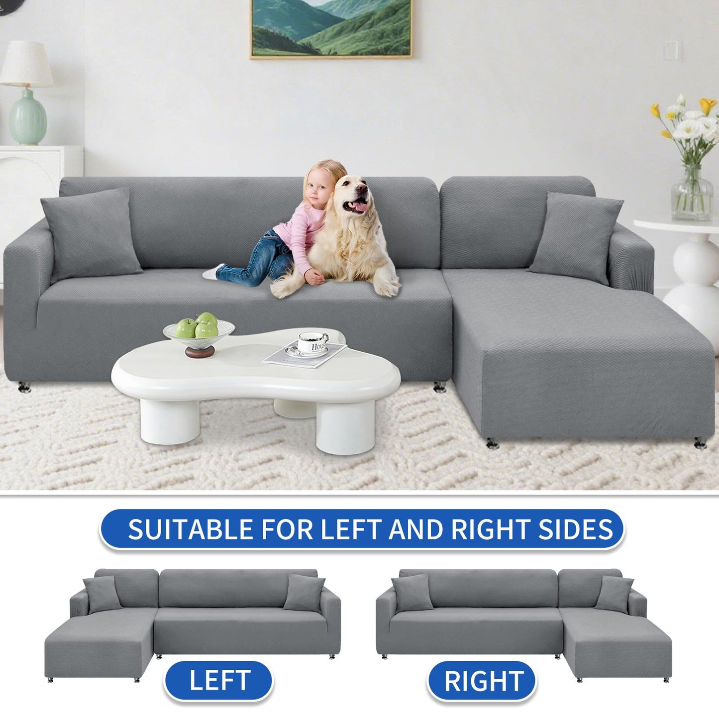 XINEAGE Sectional Couch Cover High Stretch L Shaped Sofa Cover 2 Pieces Non Slip Slipcover with Chaise Furniture Protector with 2 Pillowcases for Pets & Dogs (3 Seat Sofa + 3 Seat Chaise, Light Gray)