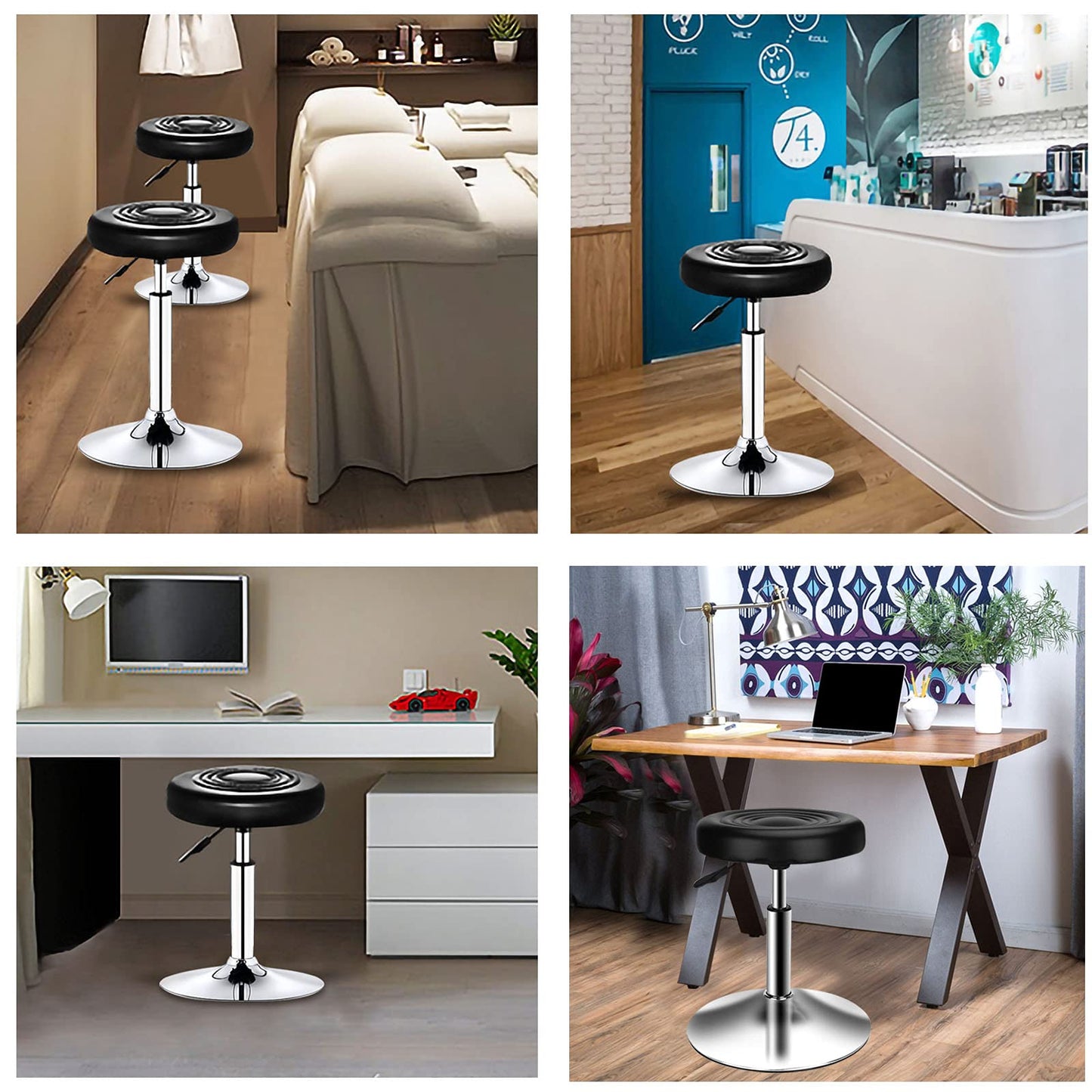 QiCheng & LYS Round Office Stool - Adjustable Height Sit Stand, 360 Swivel, for Office, Home, Kitchen - Black (Pack of 2)