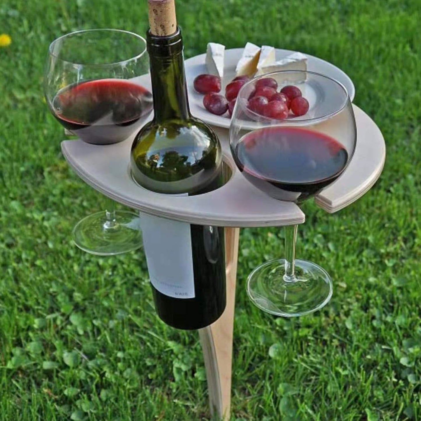 Snugluxe Outdoor Wooden Folding Wine Table, Ground Insert with Glass Holder