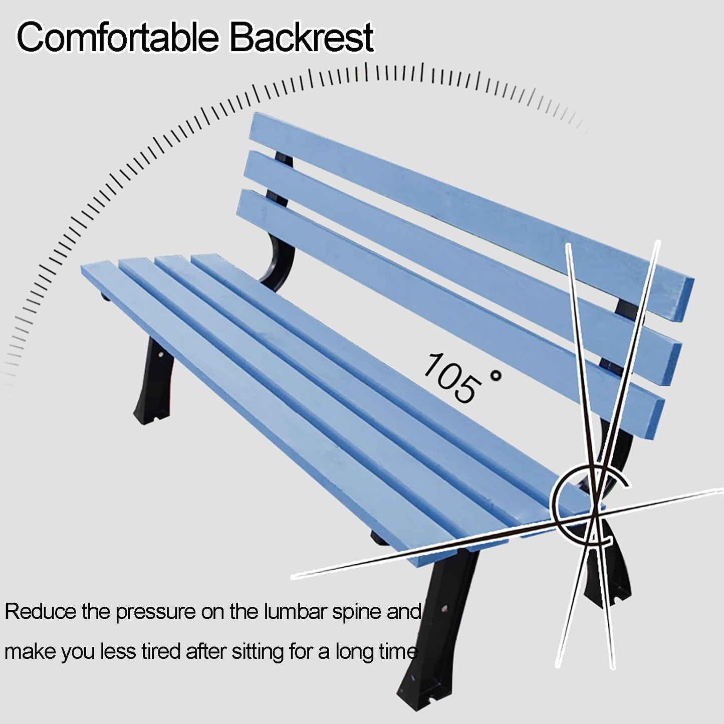 Weatherproof Outdoor Garden Bench, Hardwood Patio Loveseat Chair for Backyard, Deck, Lawn & Poolside - Comfortable Park Bench with Backrest (Color: Blue),Blue,with backrest