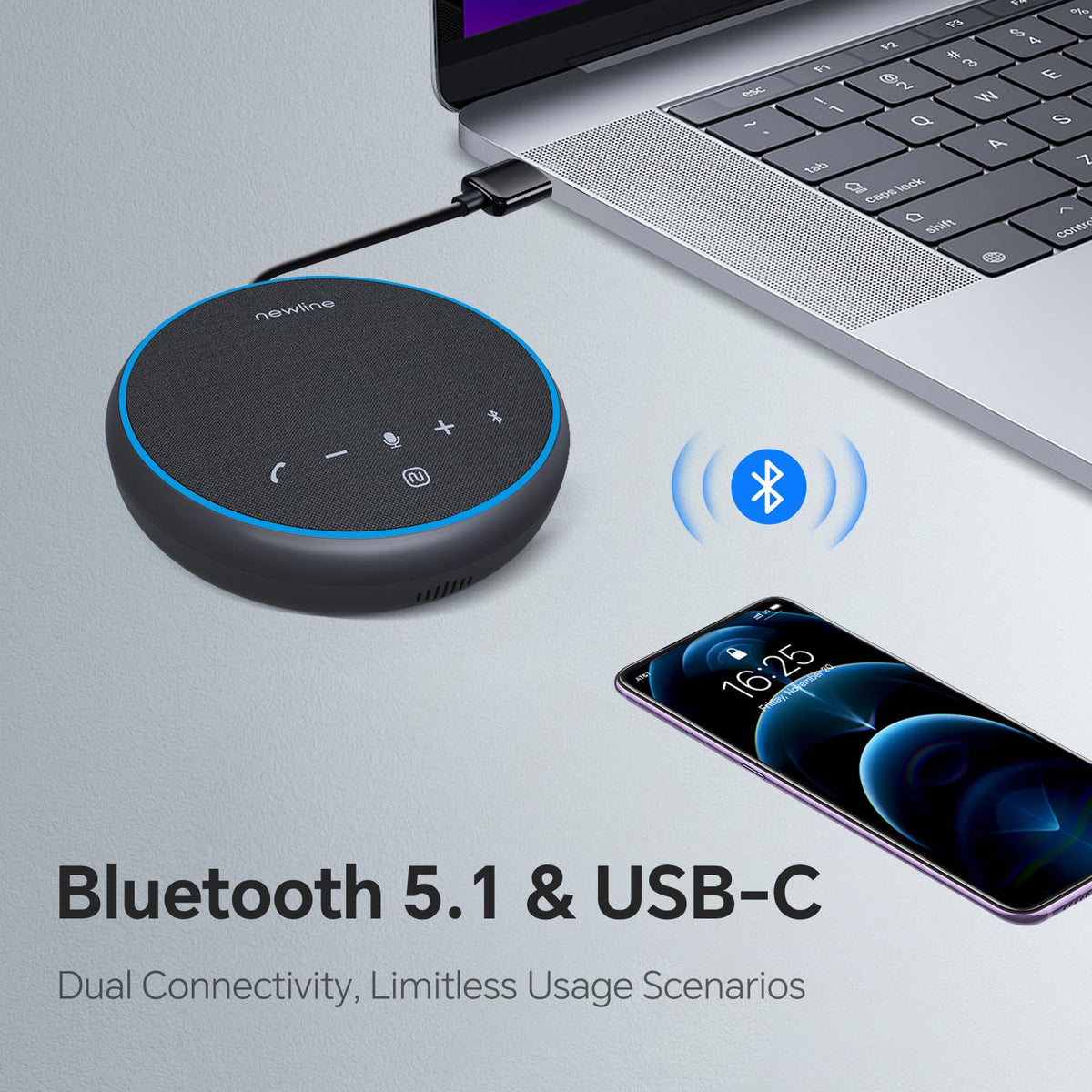 N newline Conference Speaker and Microphone, 2 Mics 360° Voice Pickup, AI Noise Reduction & Clear Calls, USB & Bluetooth Speakerphone, Up to 12H Call Time, for Small-to-Mid Meetings & Home Office