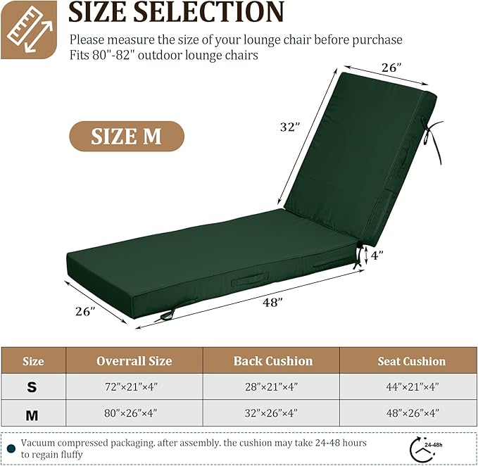 80x26x4in Lounge Cushions for Outdoor Furniture, Outdoor Lounge Chair Cushions