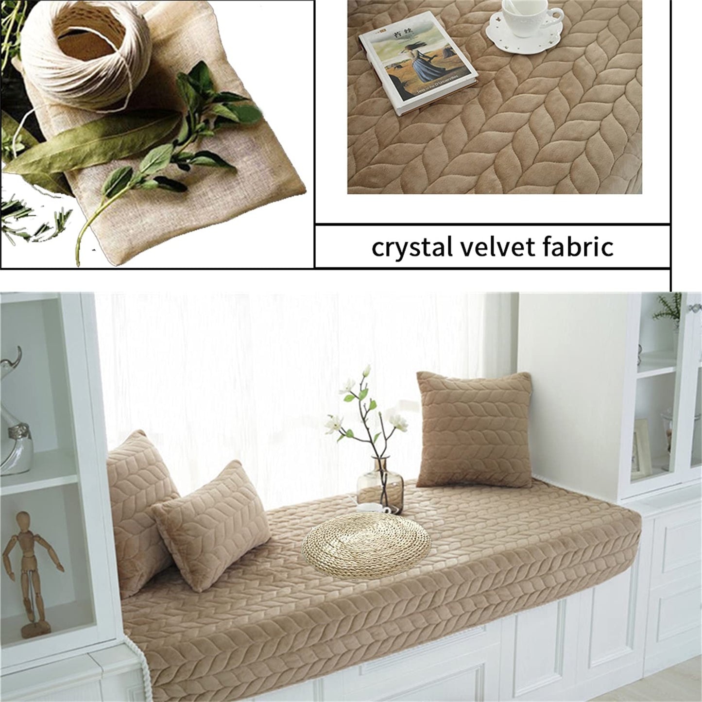 JeogYong Thick Plush Bay Window Mat Non-Slip Crystal Velvet Bay Window Cushion Pad, Modern Windowsill Bench Seat Cushion for Indoor Tatami Sofa Decor Home Bedroom Living Room