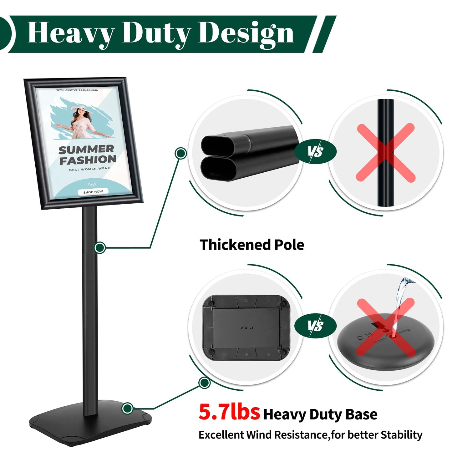 Mutualsign 3Pcs Heavy Duty Pedestal Sign Holder for Display, 8.5 x 11 inches Adjustable Floor Standing Sign Holder with Weighted Base ,Sign Stand for Indoor/Outdoor Advertising，Black