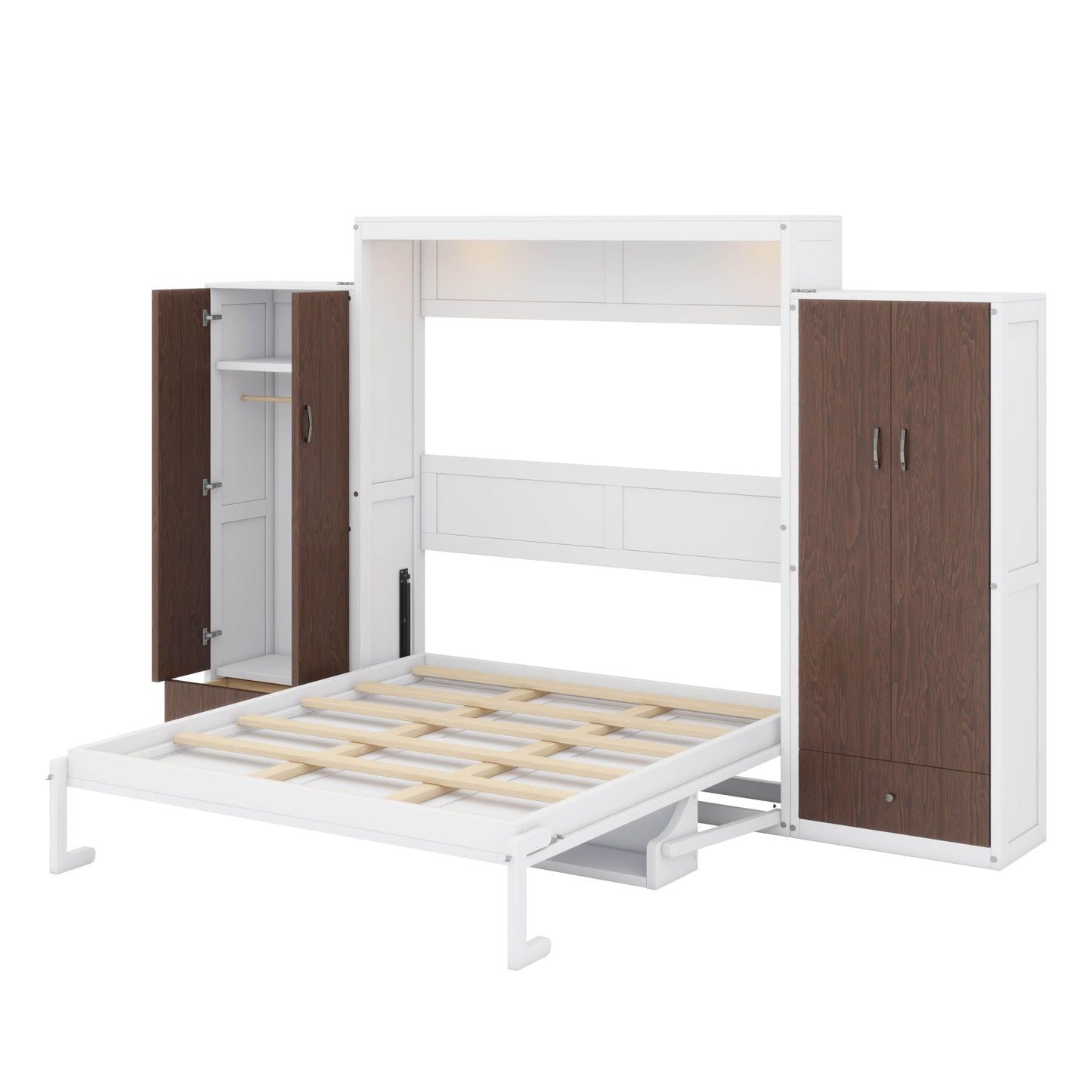 YunNianYang White Murphy Bed Wall Bed with Closet,Drawers and Table (Queen)