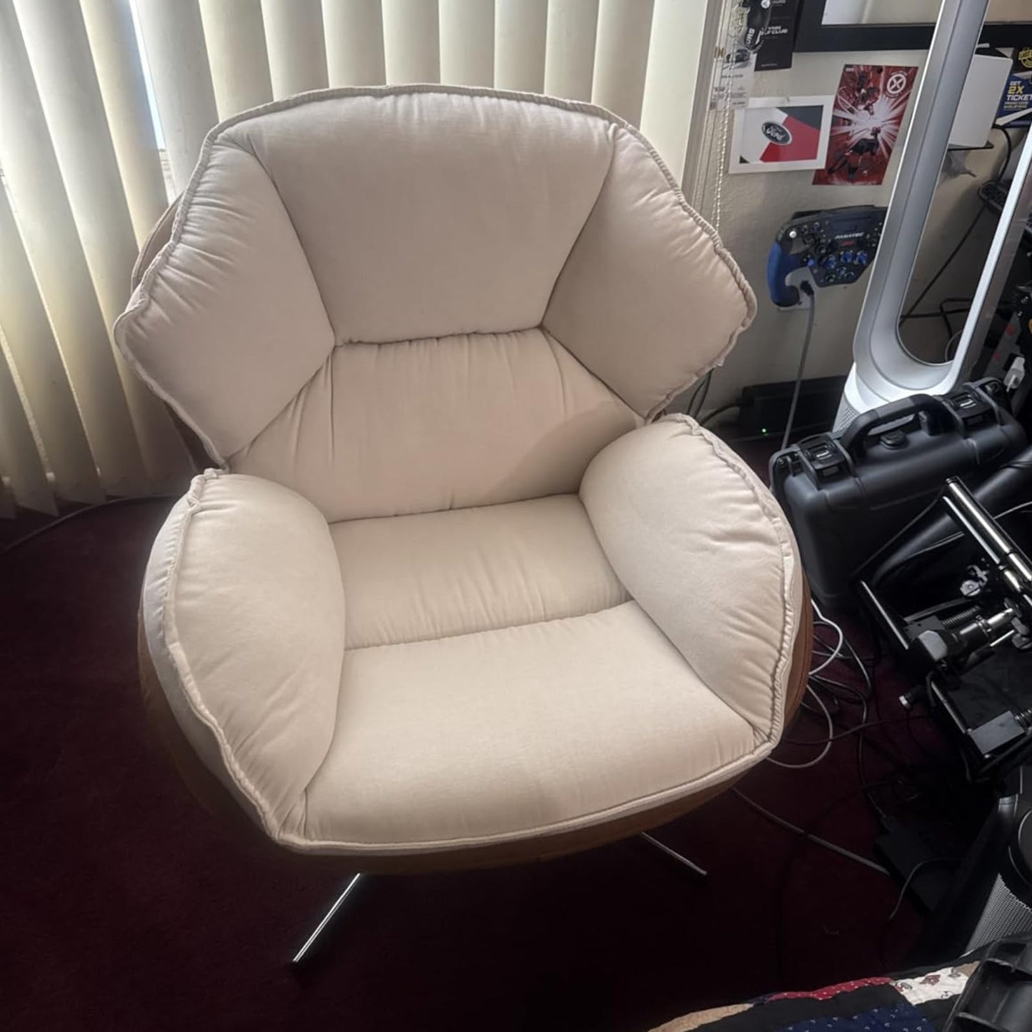 BESTANO Swivel Accent Chair, Chenille Upholstered Modern Living Room Chair with Backrest 360 Degree Metal Base Armless Reading Chair for Bedroom, Beige