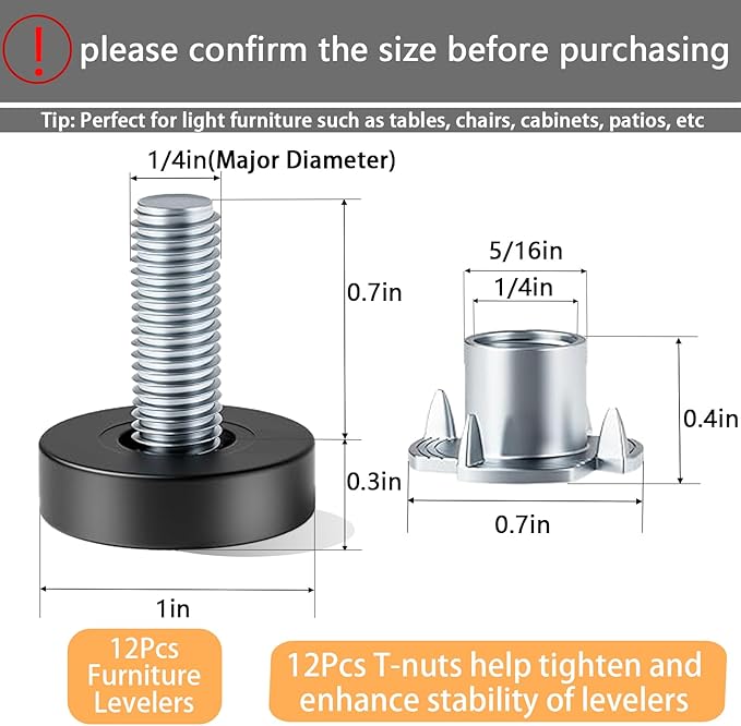 1/4" Thread Leveling Feet, Threaded Screw-in Table Feet