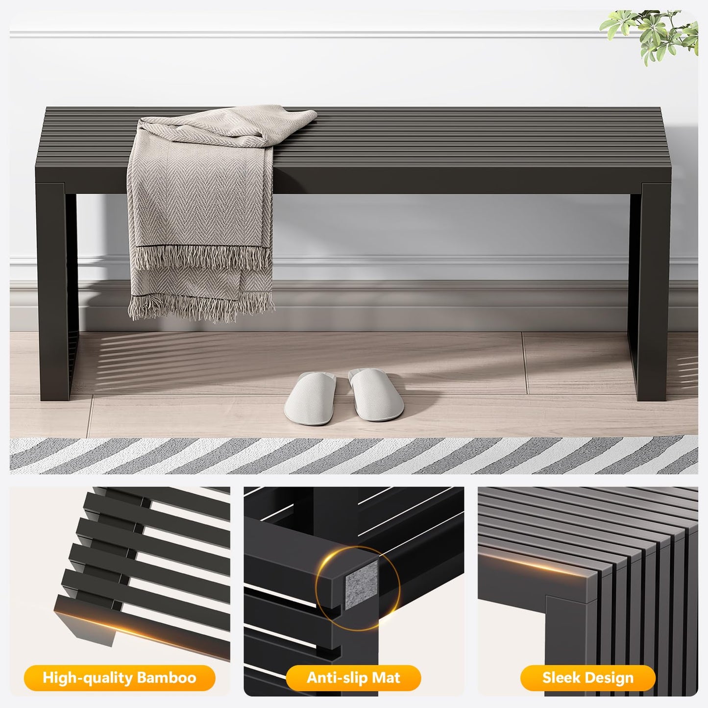 Toolola Bamboo Dining Bench, 35-inch Sleek Design Entryway Shoe Rack Bench, Indoor Kitchen Table Bench, Waterproof Outdoor Bench, Black